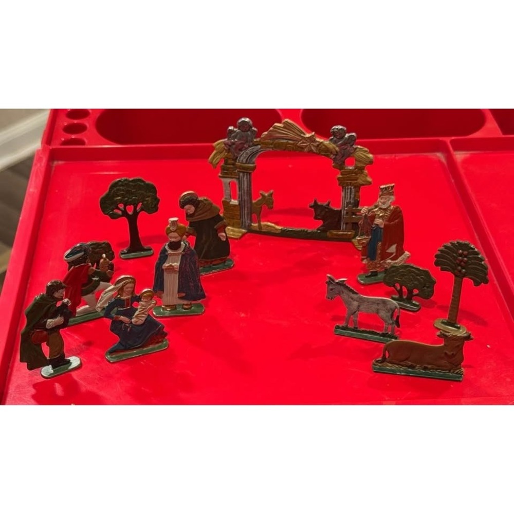 Vintage Kühn Zinn Pewter Nativity Set Hand-Painted German Christmas